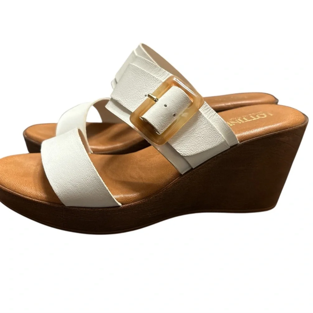 LOTTINI Women's White Leather Slip on Sandals,made in Italy